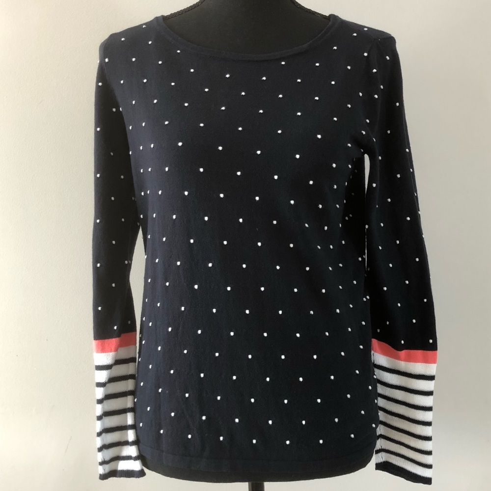 Women’s Esprit Black pink white Textured polka dot knit sweater size XS